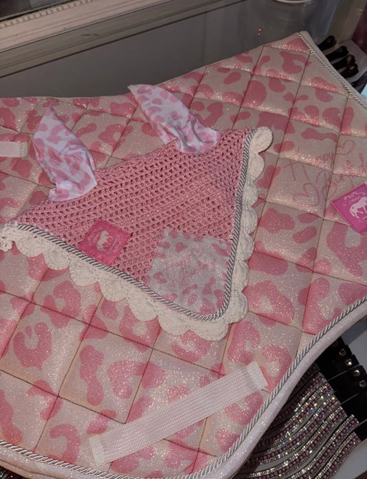 Saddlepad showjumping and bonnet Happy Birthday leopard glitter