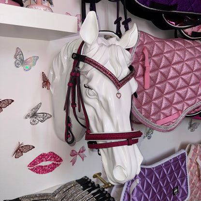 Bridle, browband heart charm and reins fuchsia glitter