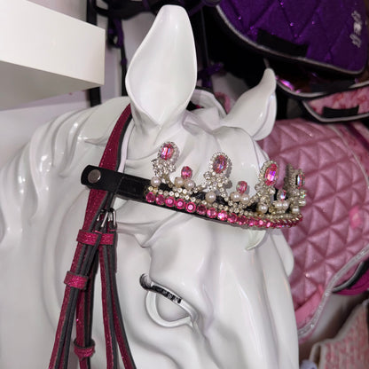 Bridle, browband crown and reins fuchsia glitter