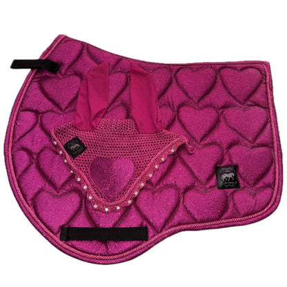 Saddlepad showjumping and bonnet fucshia glitter