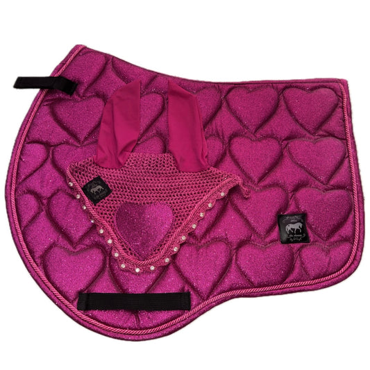 Saddlepad showjumping and bonnet fucshia glitter