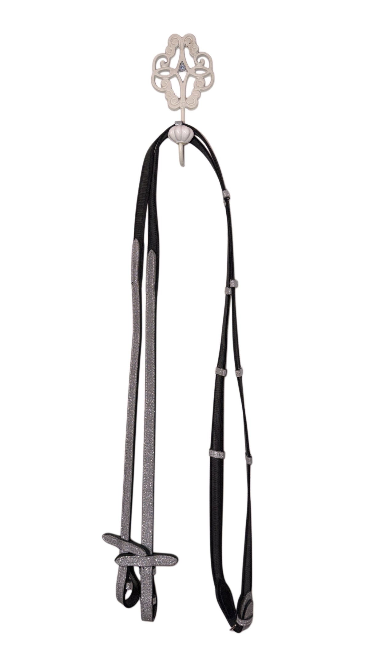 Bridle bitless with reins silver glitter