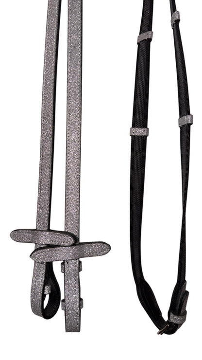 Bridle bitless with reins silver glitter
