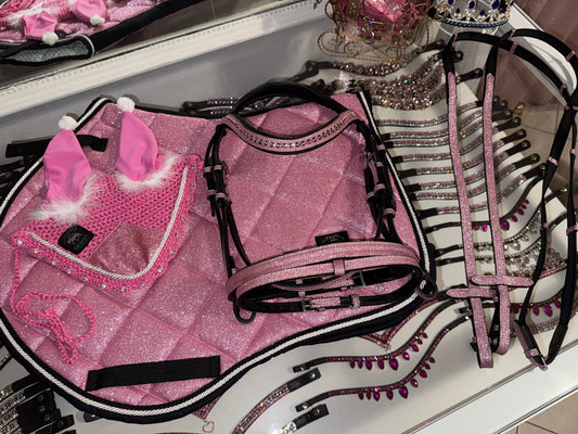 Sottosella e cuffietta da salto rosa chiaro glitter