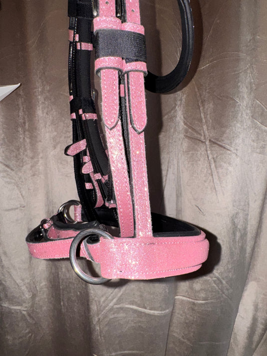 Bridle bitless with reins glitter pink