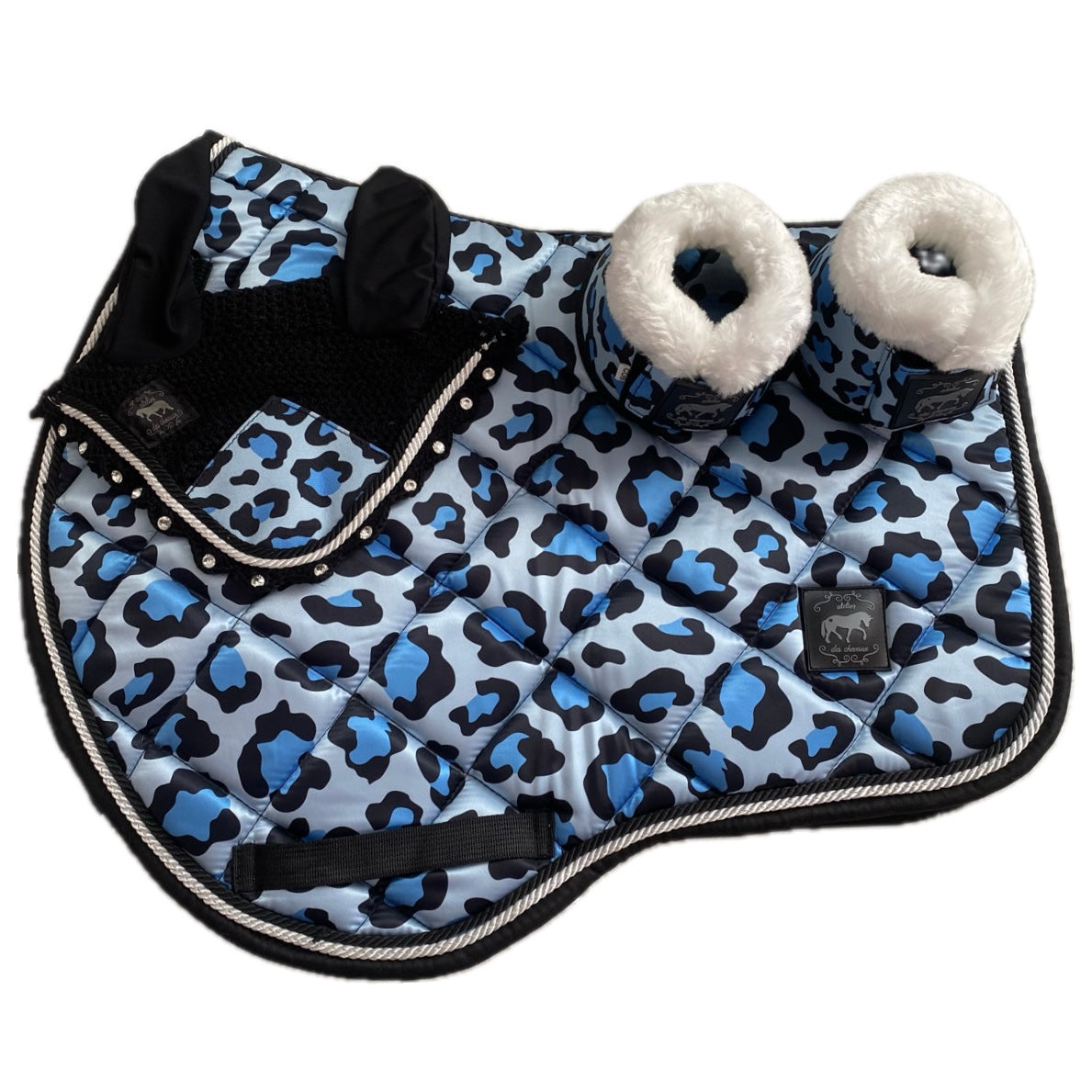 Completo da salto leopardato blu