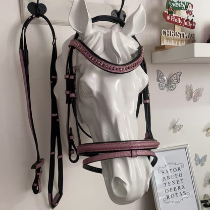 Headstall with light pink glitter reins