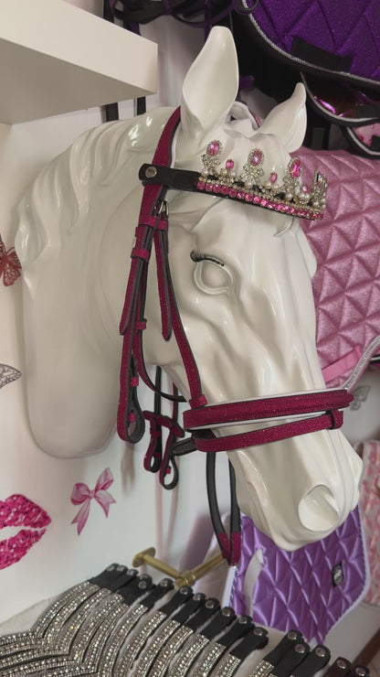 Bridle, browband crown and reins fuchsia glitter
