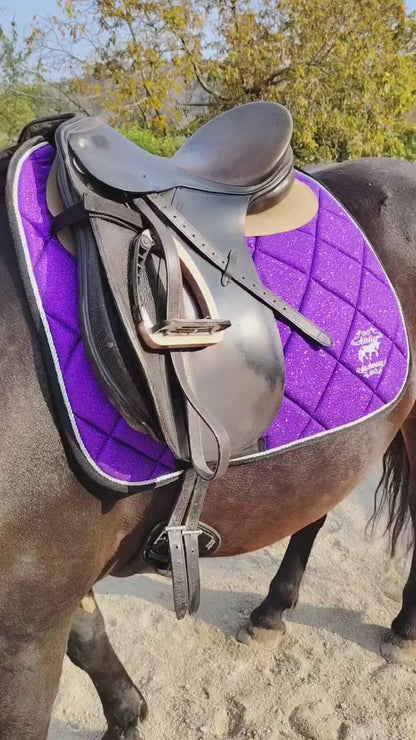 Sottosella e cuffietta da dressage viola glitter