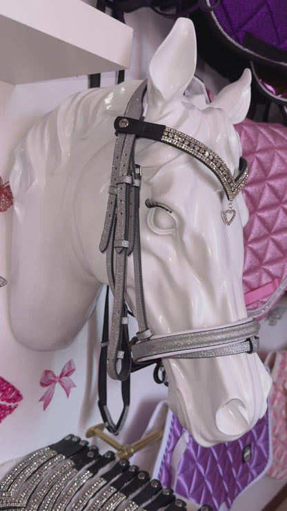 Bridle, browband heart charm and reins silver glitter